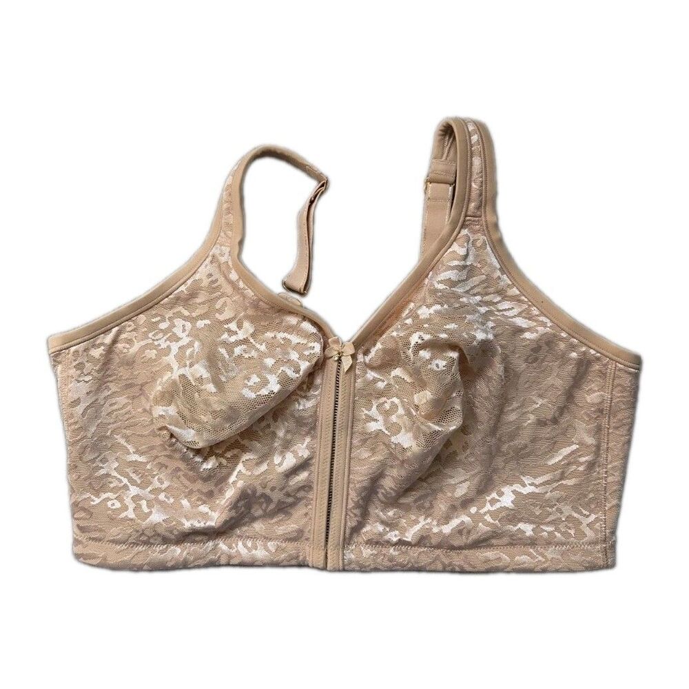 Arabella Nude Beige Lace Front Zip Longline Bra Wirefree 40DDD EUC
